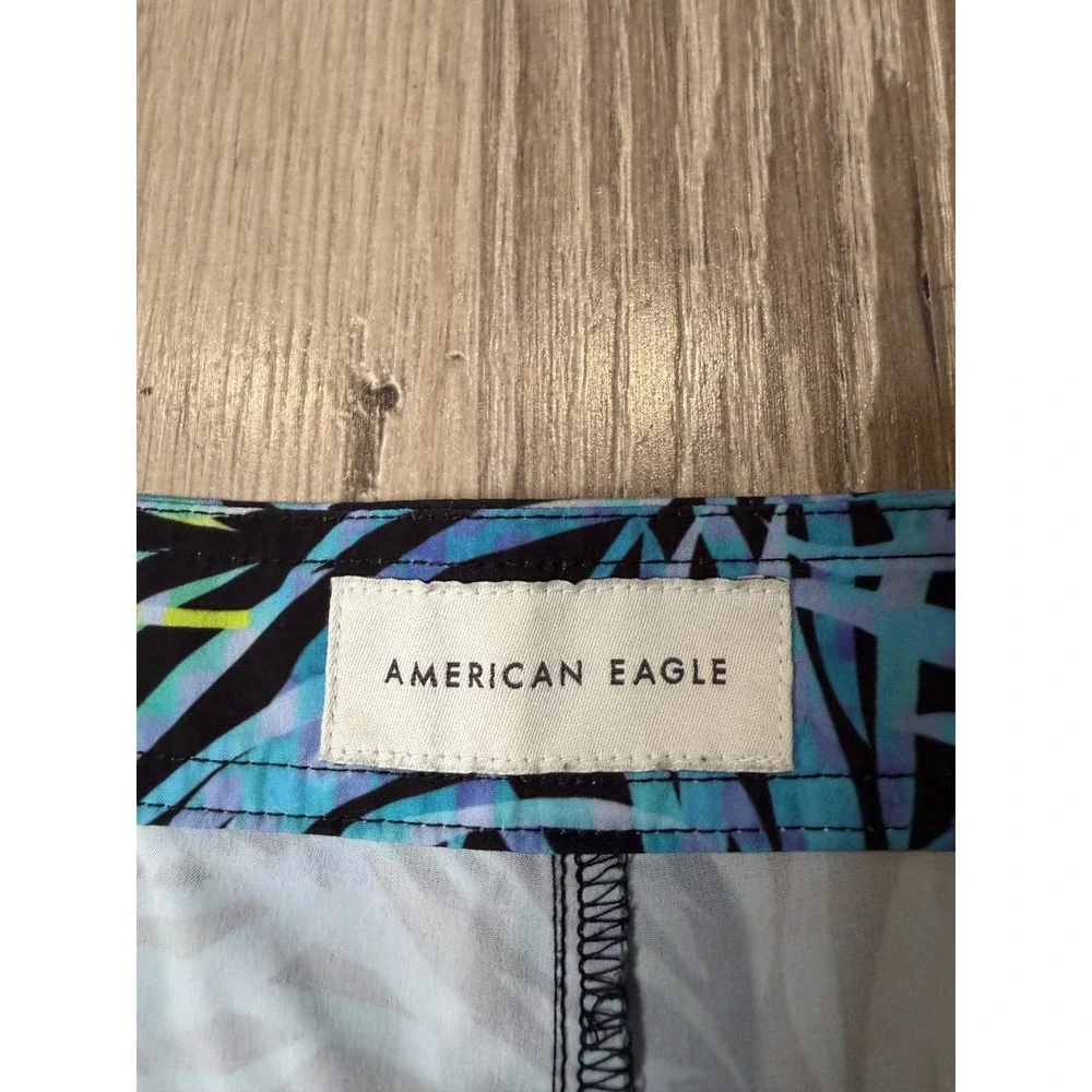 American Eagle Mens Tropical Palm Leaf Board Shorts Blue Green Swim Trunks Large